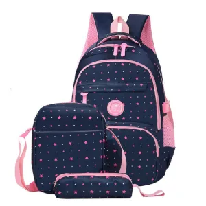 3 PSC/Sets Fashion School Backpack for Teenagers Girls(deep blue)