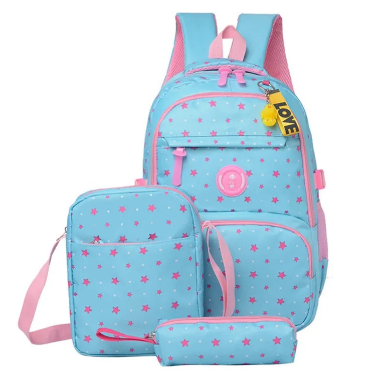 3 PSC/Sets Fashion School Backpack for Teenagers Girls(deep blue)