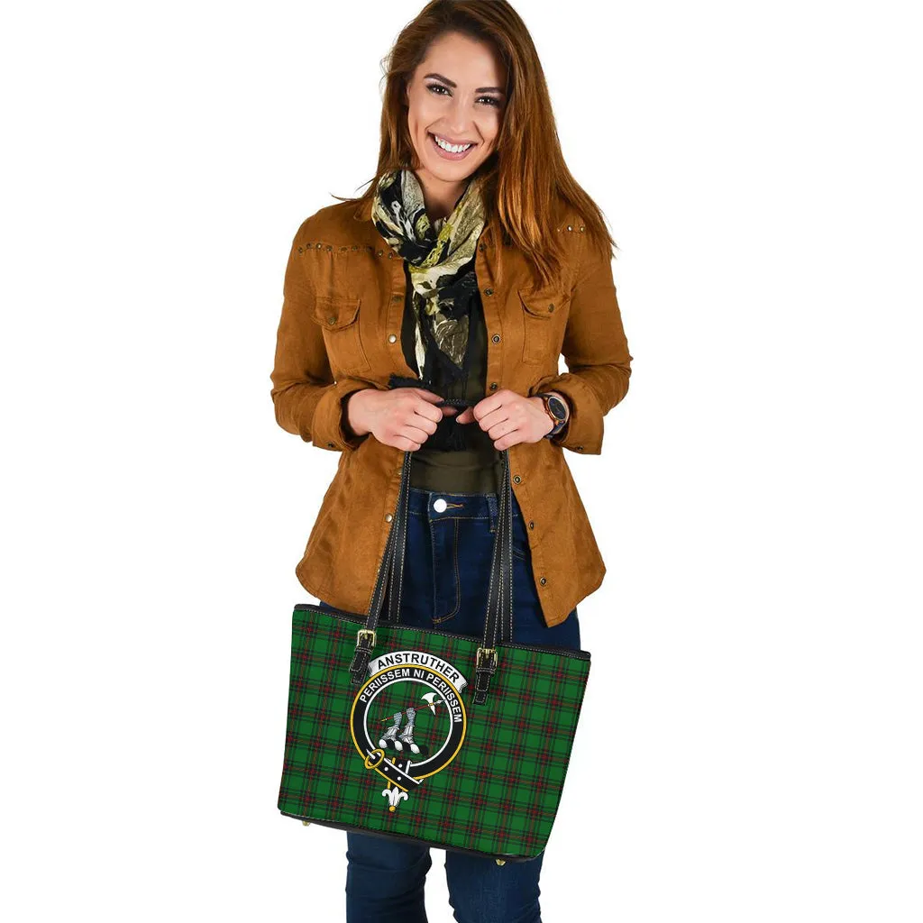 Anstruther Tartan Leather Tote Bag with Family Crest