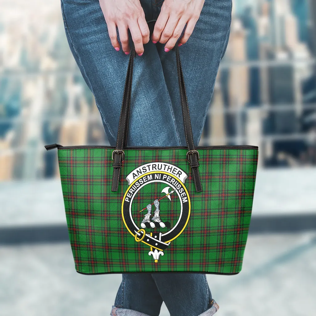 Anstruther Tartan Leather Tote Bag with Family Crest