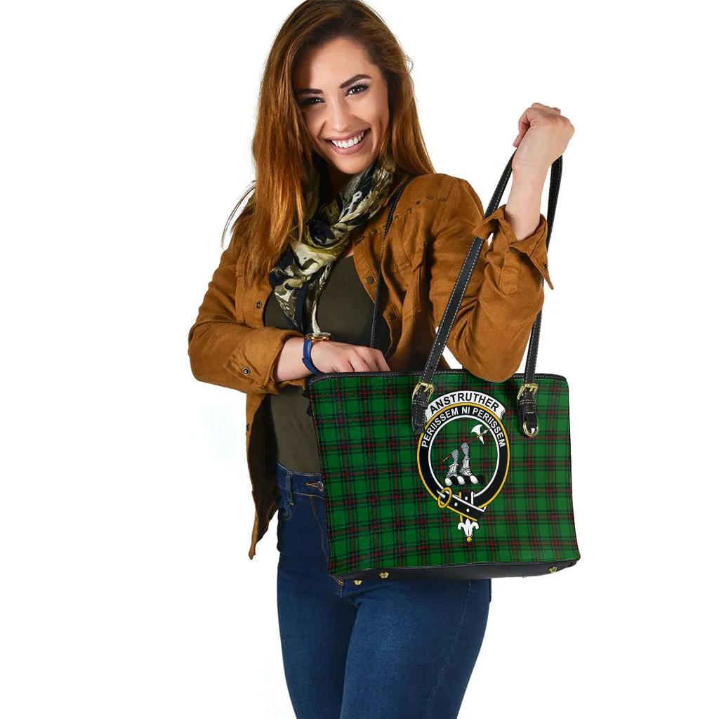 Anstruther Tartan Leather Tote Bag with Family Crest