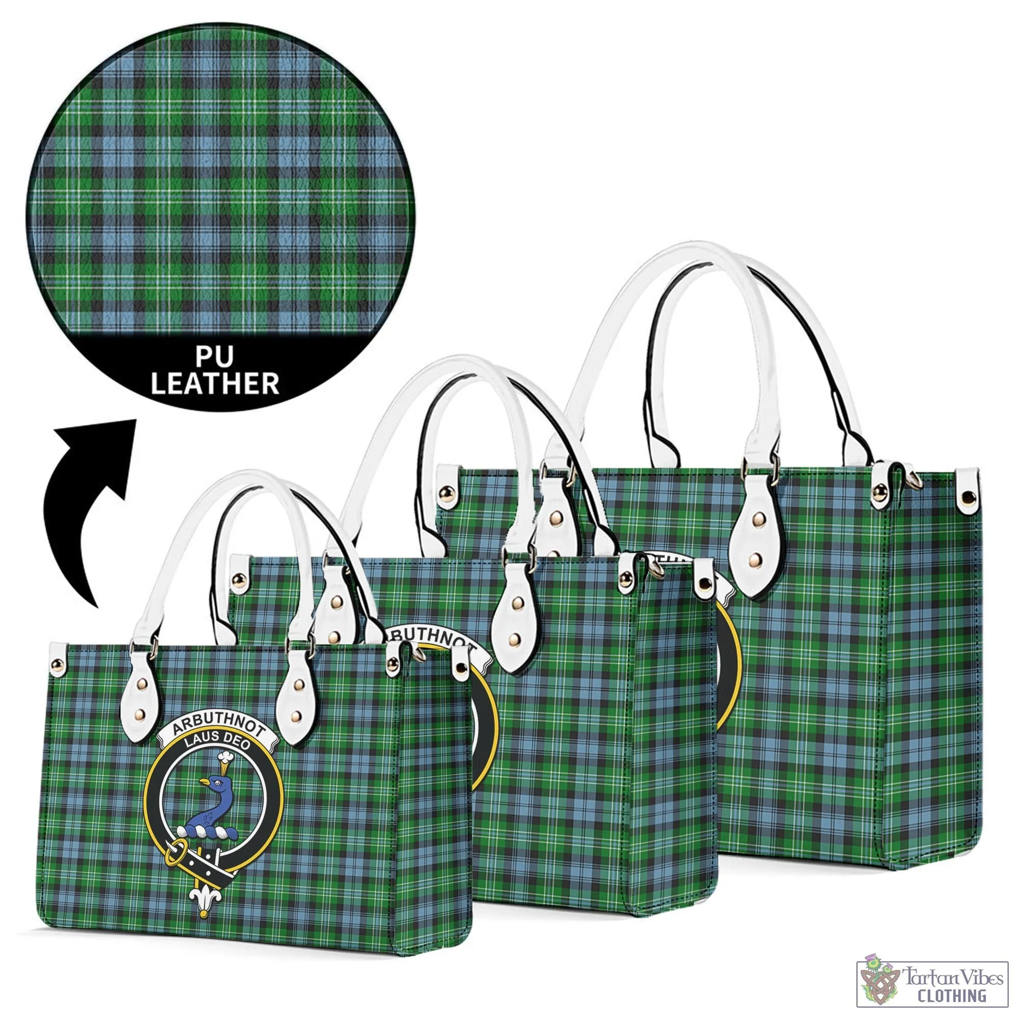 Arbuthnot Ancient Tartan Luxury Leather Handbags with Family Crest