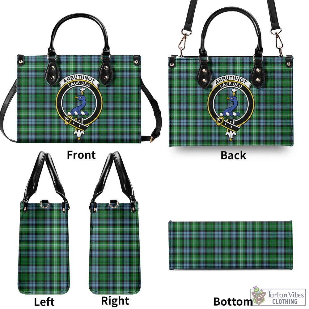 Arbuthnot Ancient Tartan Luxury Leather Handbags with Family Crest