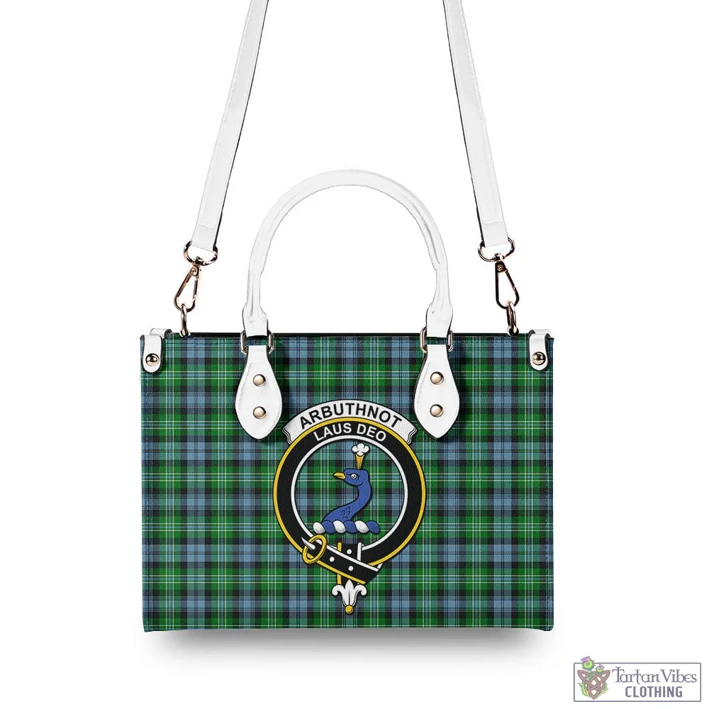 Arbuthnot Ancient Tartan Luxury Leather Handbags with Family Crest