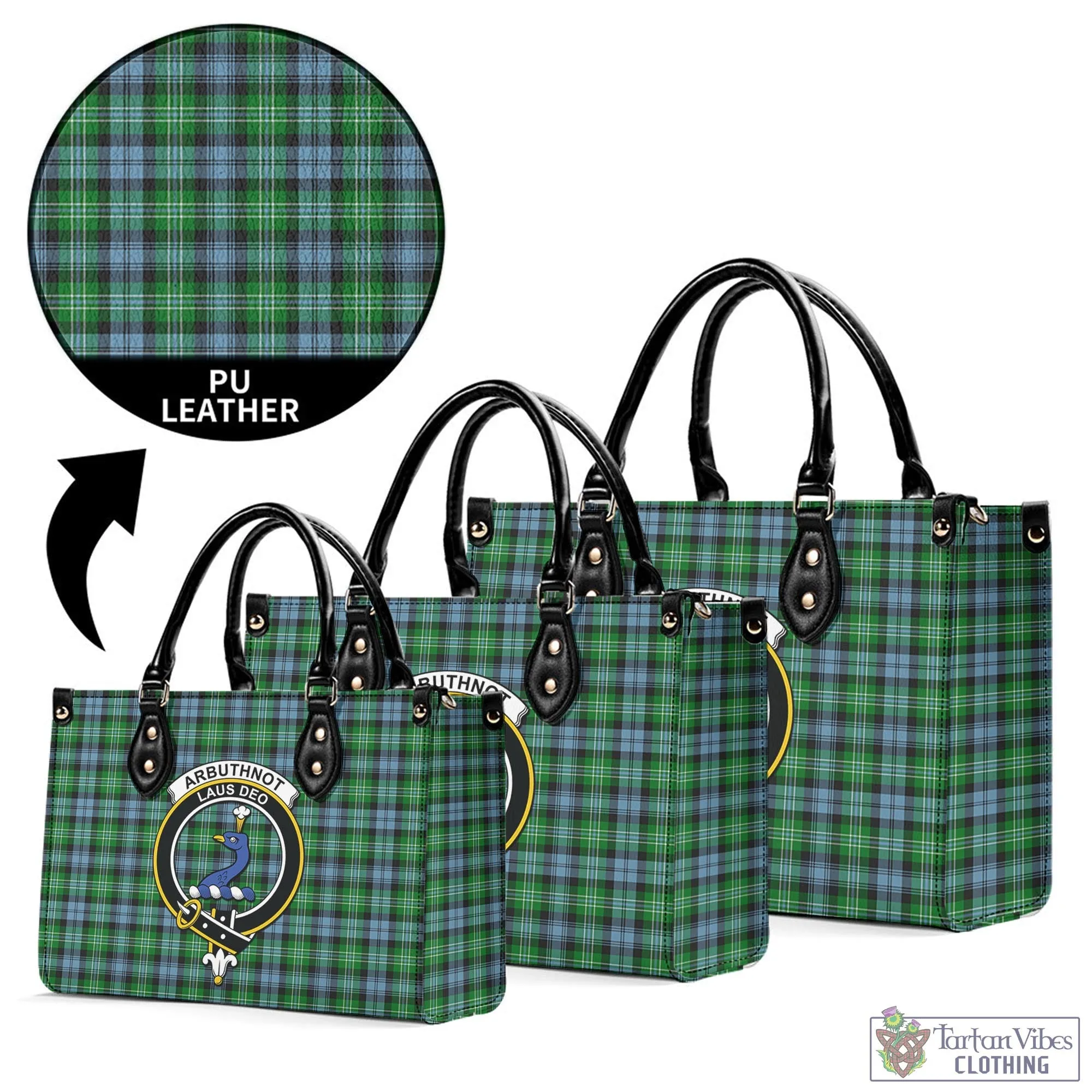 Arbuthnot Ancient Tartan Luxury Leather Handbags with Family Crest