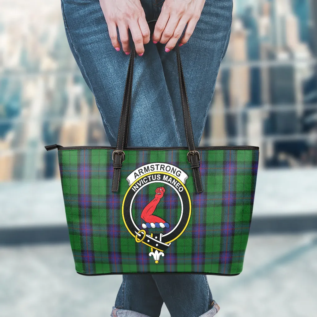 Armstrong Tartan Leather Tote Bag with Family Crest