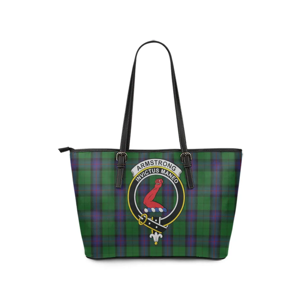 Armstrong Tartan Leather Tote Bag with Family Crest