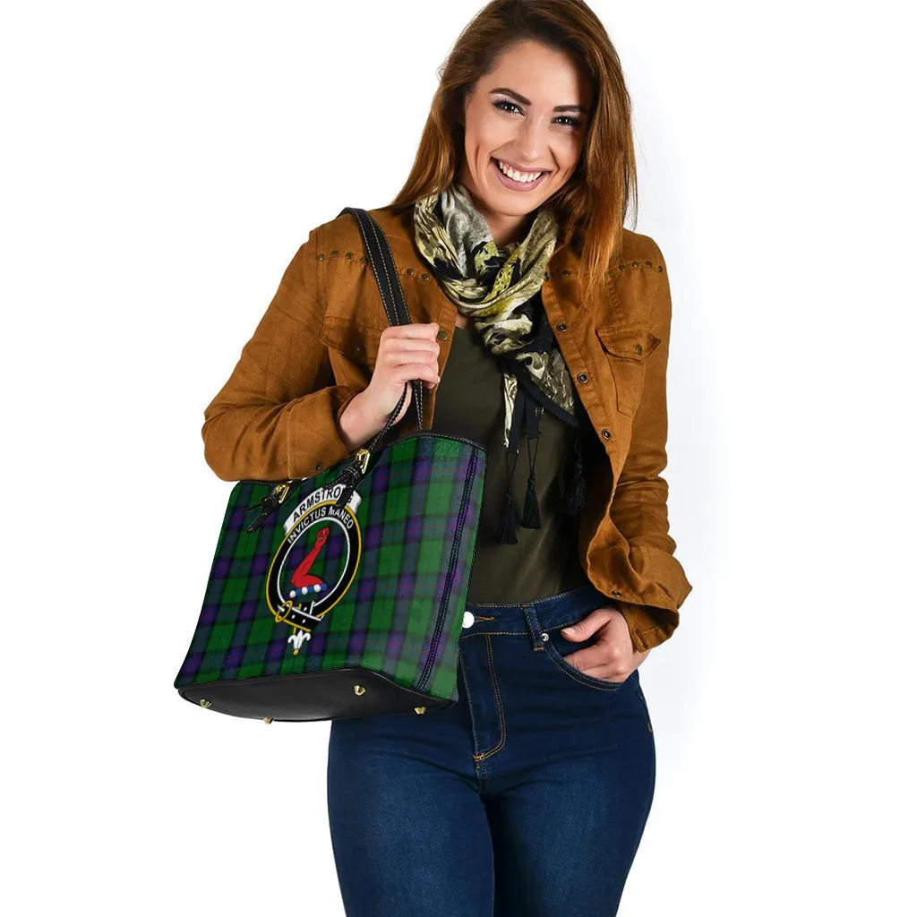 Armstrong Tartan Leather Tote Bag with Family Crest