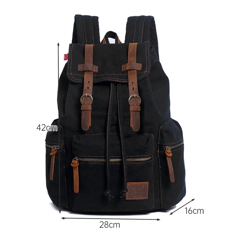 AUGUR 1039 Men Retro Canvas Backpack Shoulders Laptop Bag(Black)