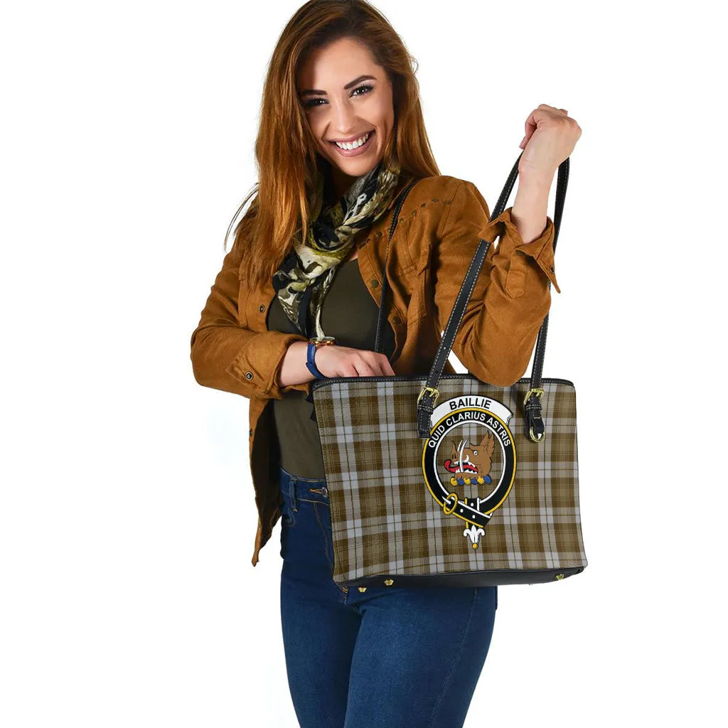 Baillie Dress Tartan Leather Tote Bag with Family Crest