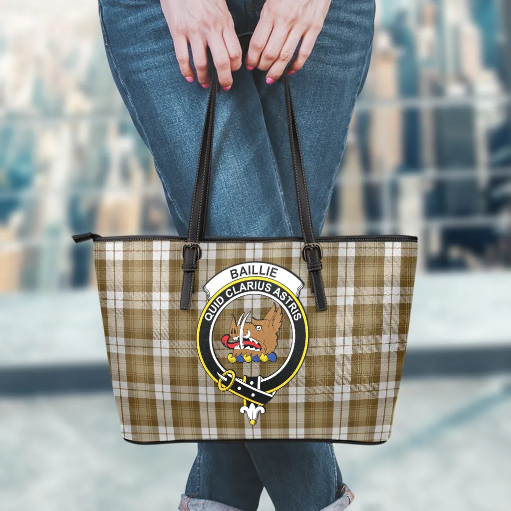 Baillie Dress Tartan Leather Tote Bag with Family Crest