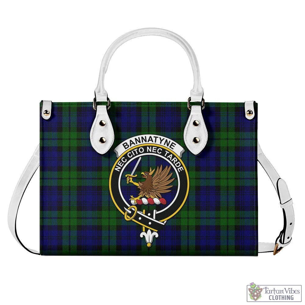 Bannatyne Tartan Luxury Leather Handbags with Family Crest