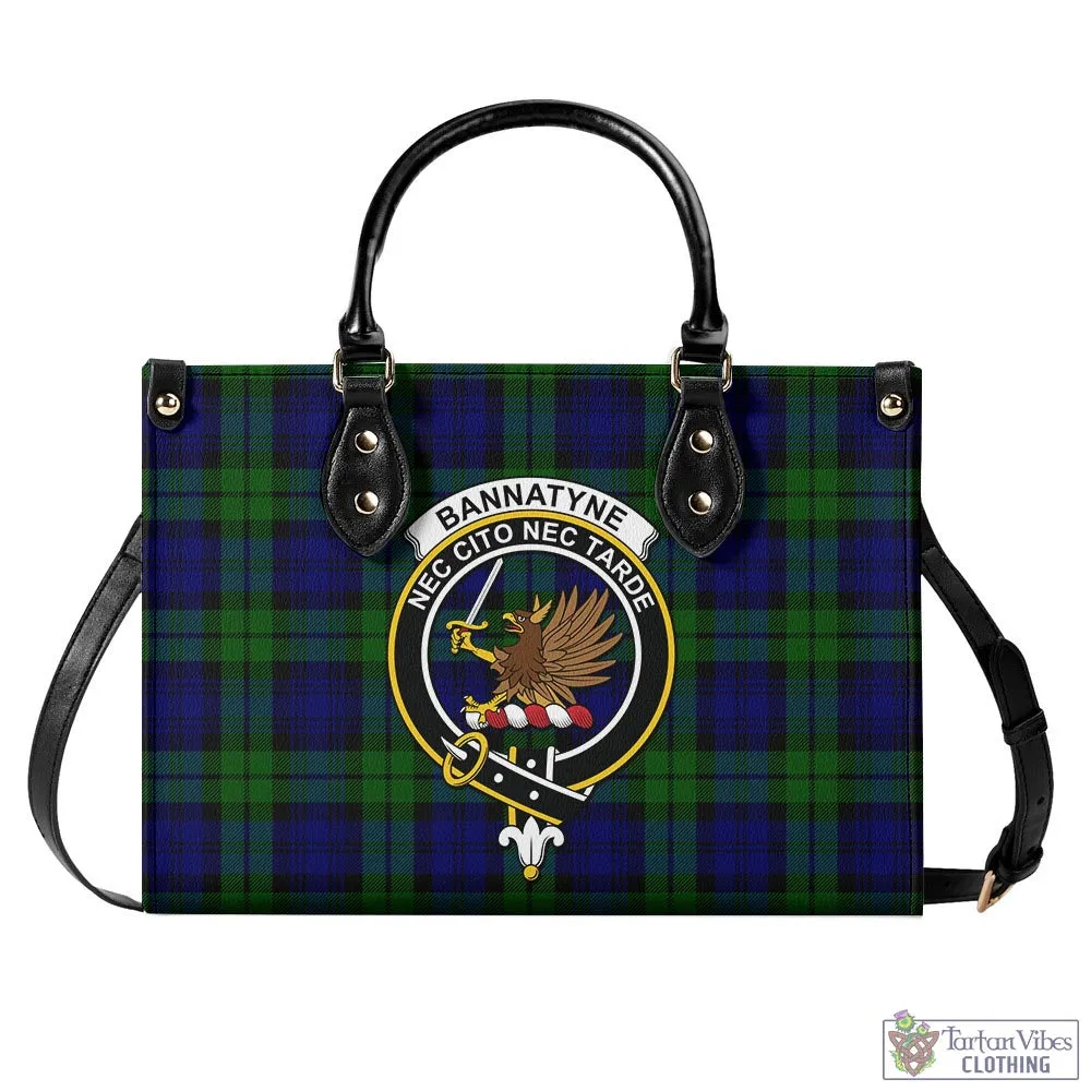 Bannatyne Tartan Luxury Leather Handbags with Family Crest