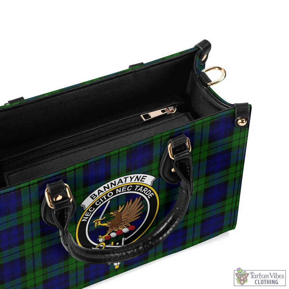 Bannatyne Tartan Luxury Leather Handbags with Family Crest