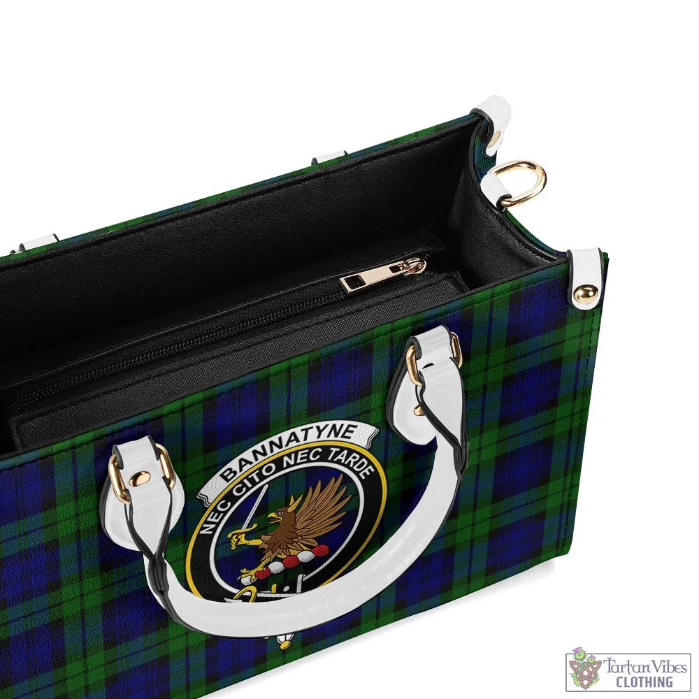 Bannatyne Tartan Luxury Leather Handbags with Family Crest