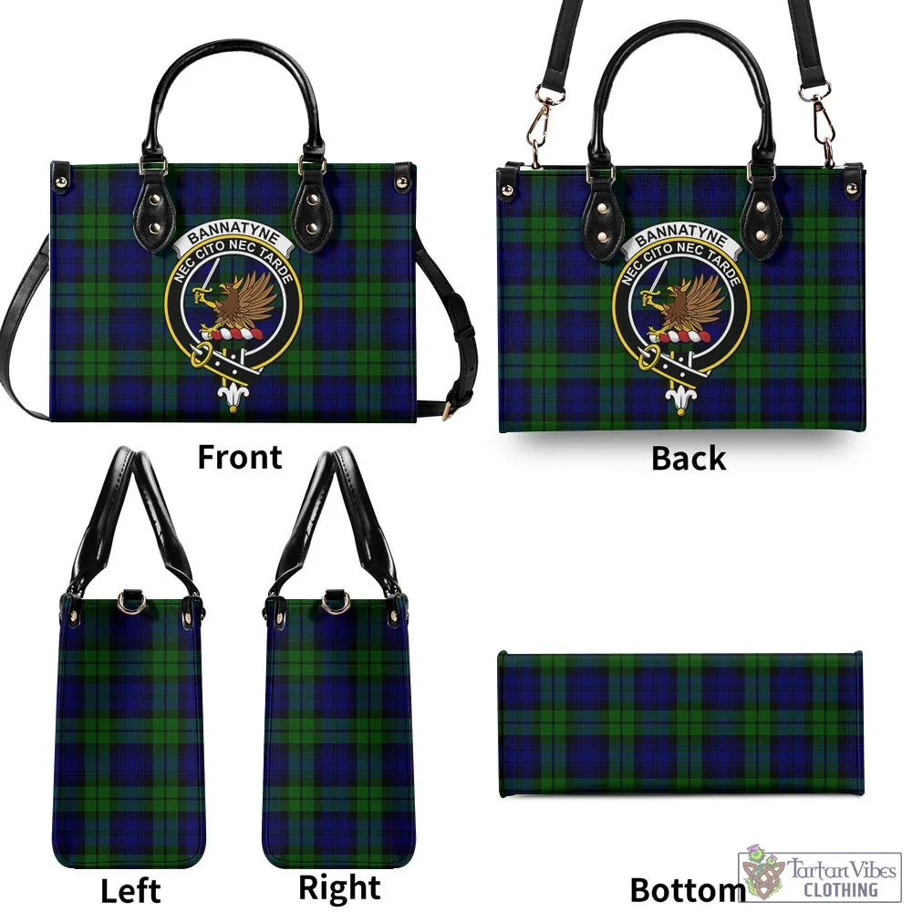 Bannatyne Tartan Luxury Leather Handbags with Family Crest