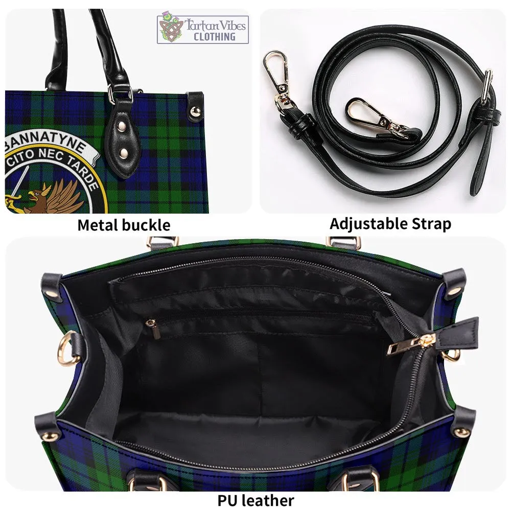 Bannatyne Tartan Luxury Leather Handbags with Family Crest