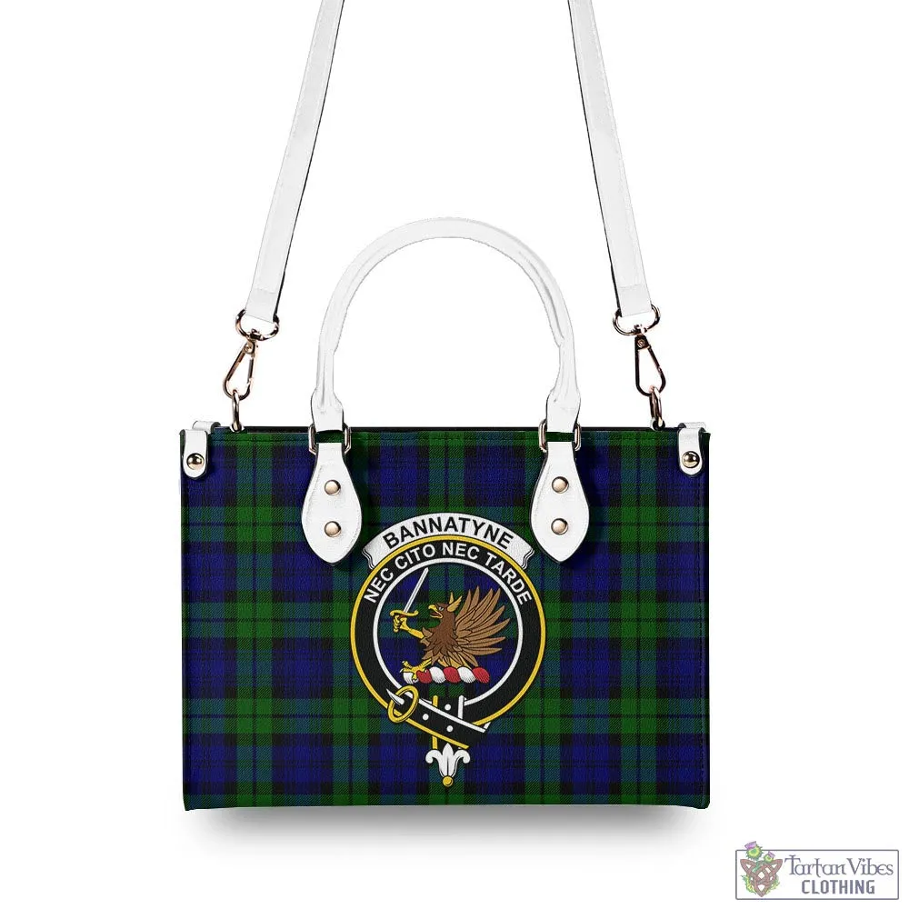 Bannatyne Tartan Luxury Leather Handbags with Family Crest