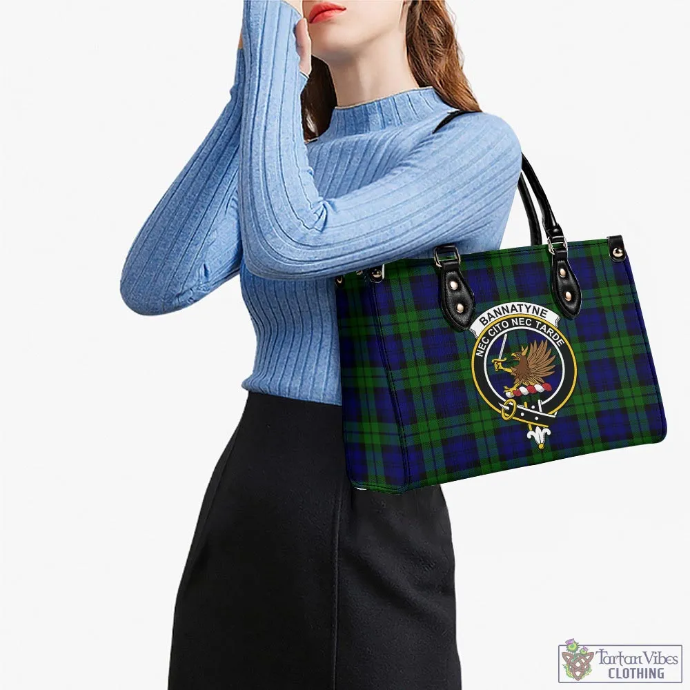 Bannatyne Tartan Luxury Leather Handbags with Family Crest