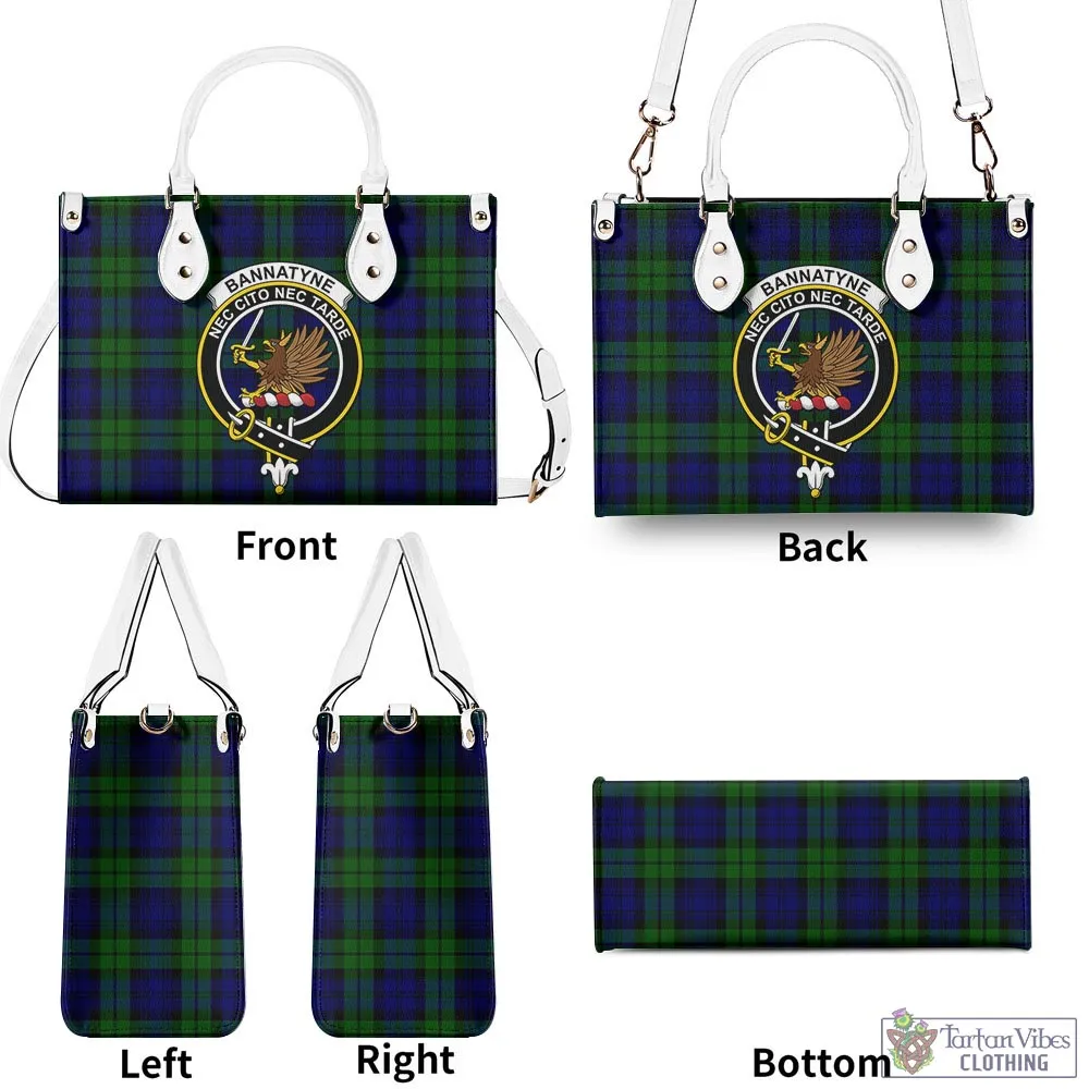 Bannatyne Tartan Luxury Leather Handbags with Family Crest