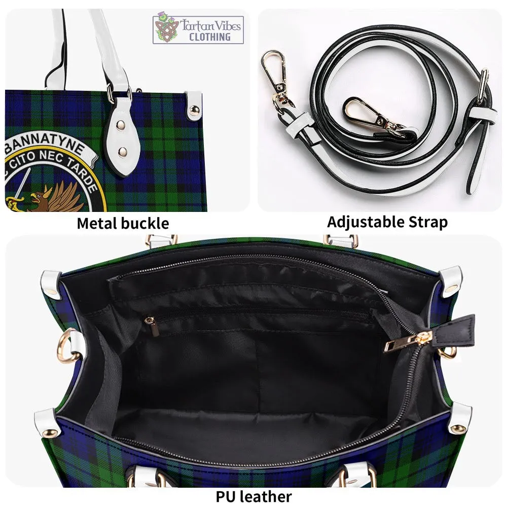 Bannatyne Tartan Luxury Leather Handbags with Family Crest