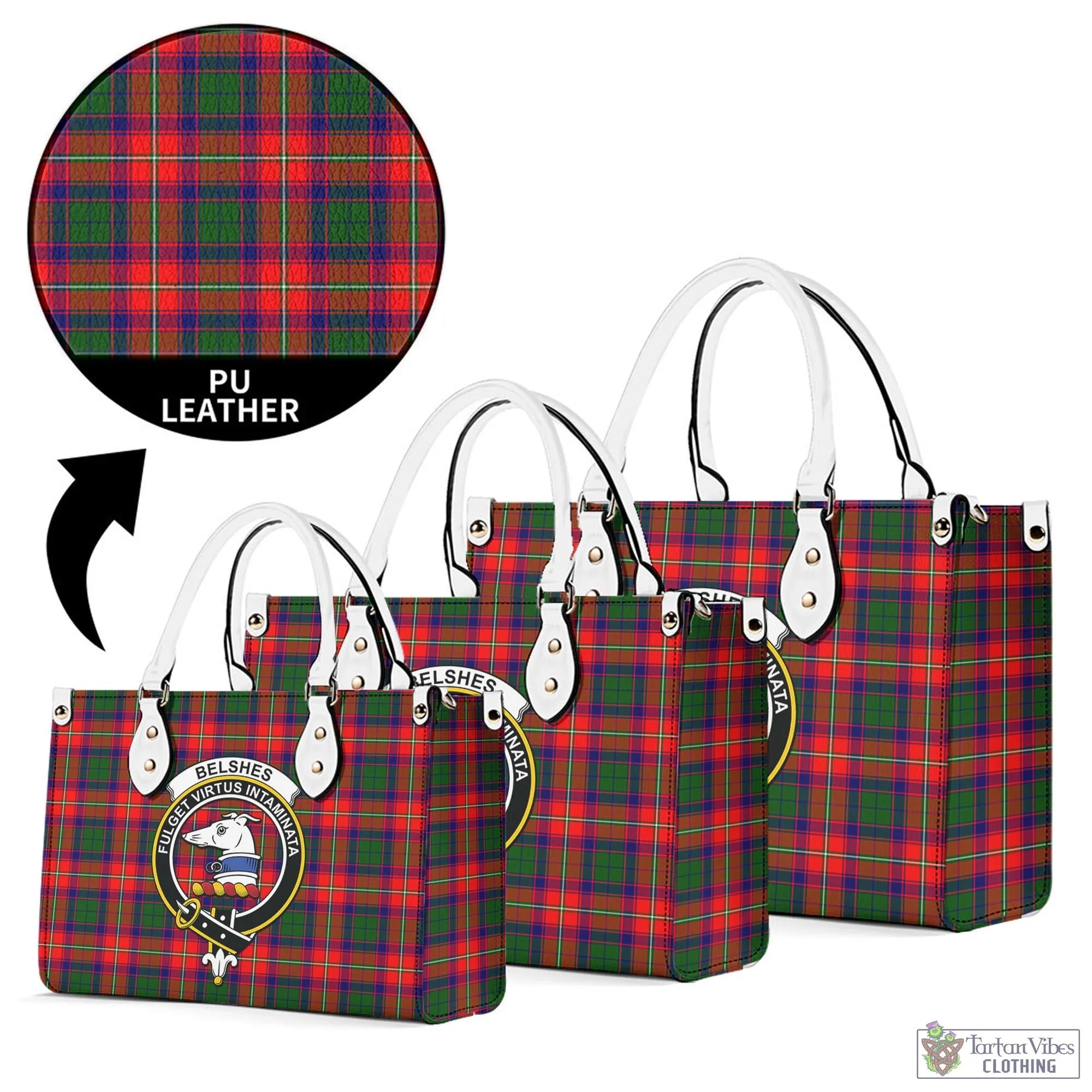 Belshes Tartan Luxury Leather Handbags with Family Crest