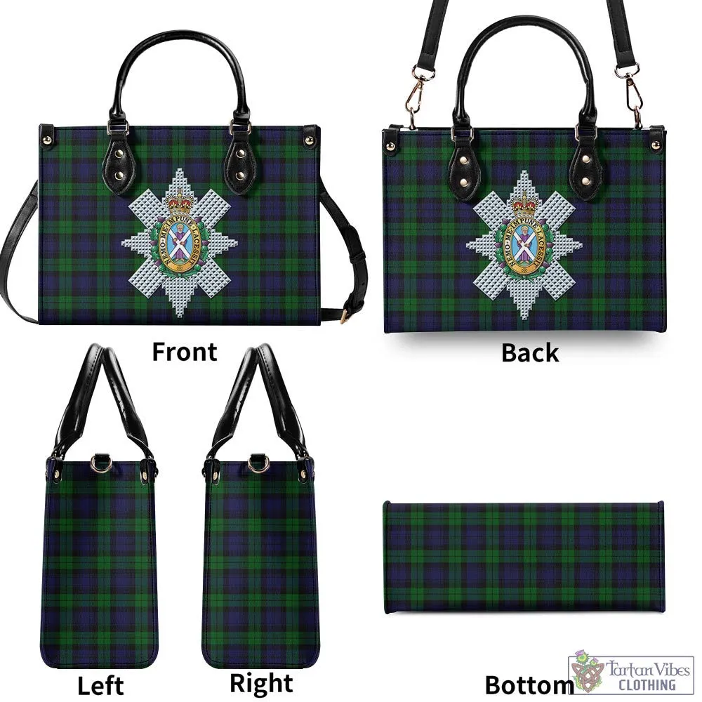 Black Watch Tartan Luxury Leather Handbags with Family Crest