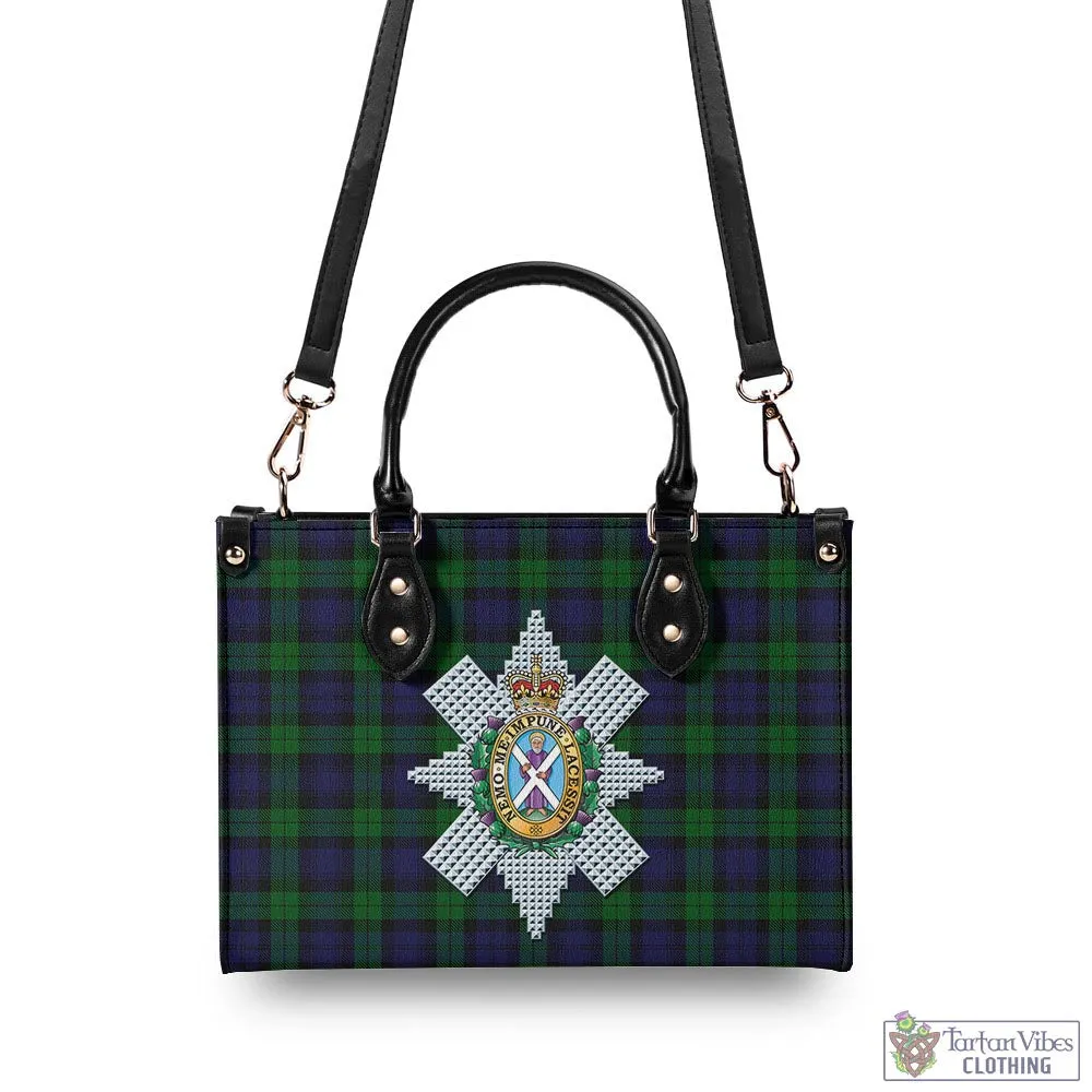 Black Watch Tartan Luxury Leather Handbags with Family Crest