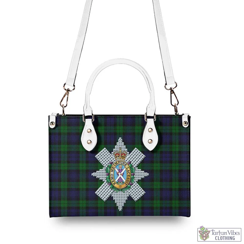 Black Watch Tartan Luxury Leather Handbags with Family Crest