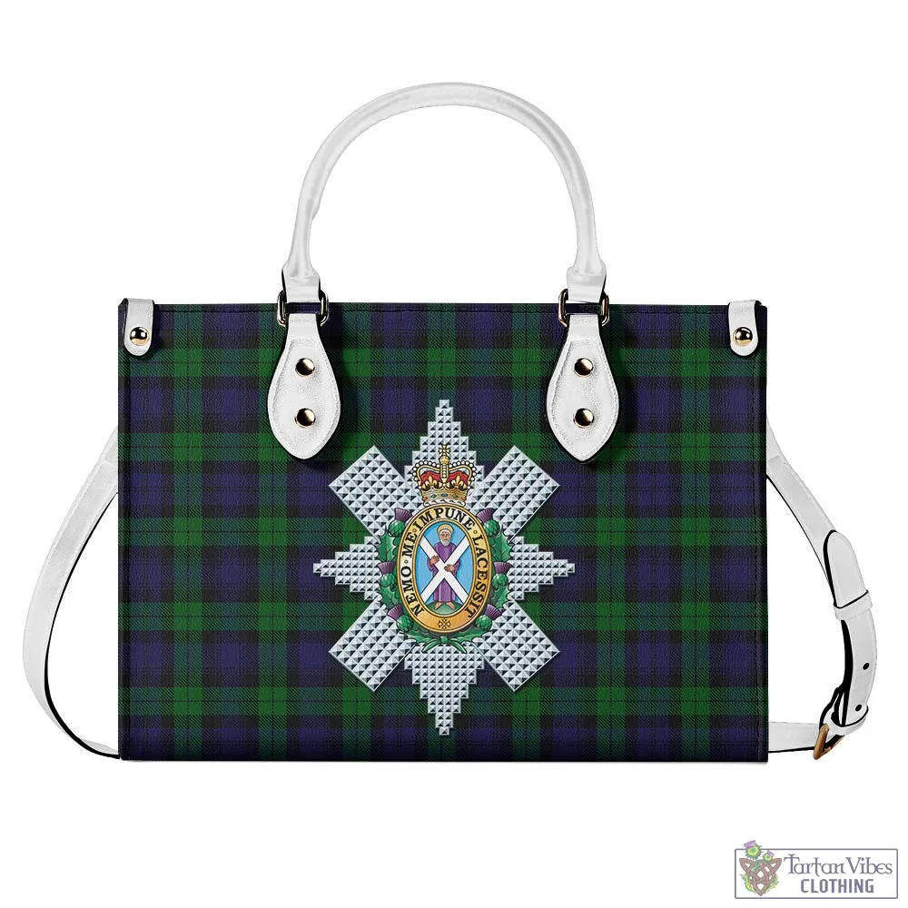 Black Watch Tartan Luxury Leather Handbags with Family Crest