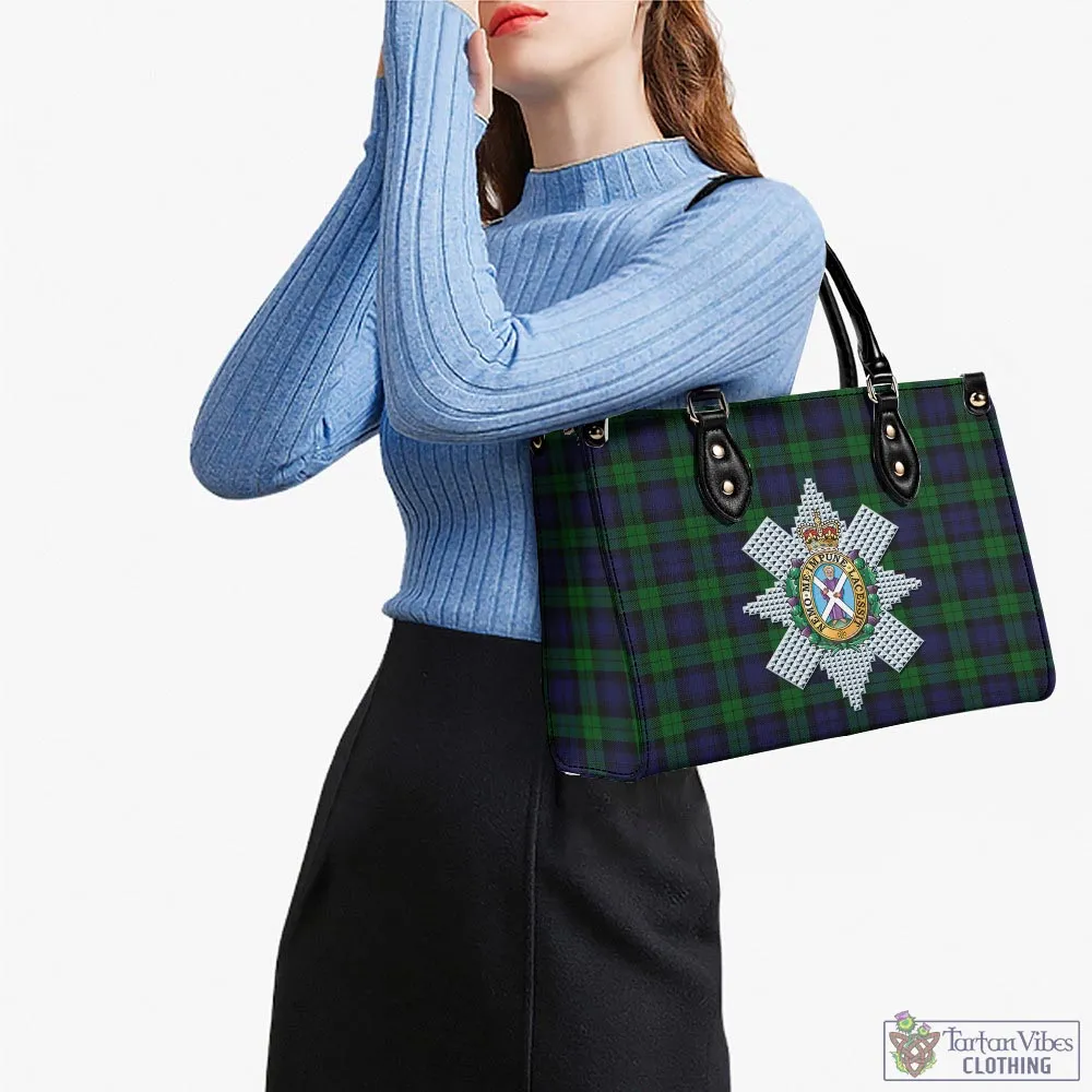 Black Watch Tartan Luxury Leather Handbags with Family Crest