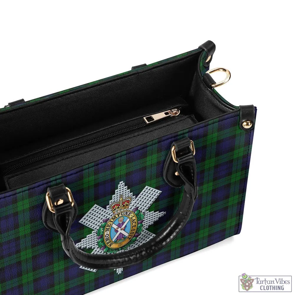 Black Watch Tartan Luxury Leather Handbags with Family Crest