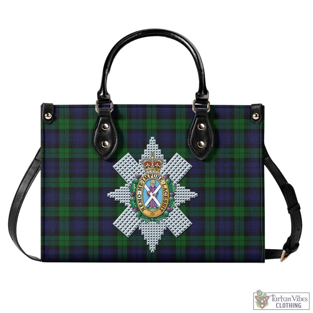 Black Watch Tartan Luxury Leather Handbags with Family Crest