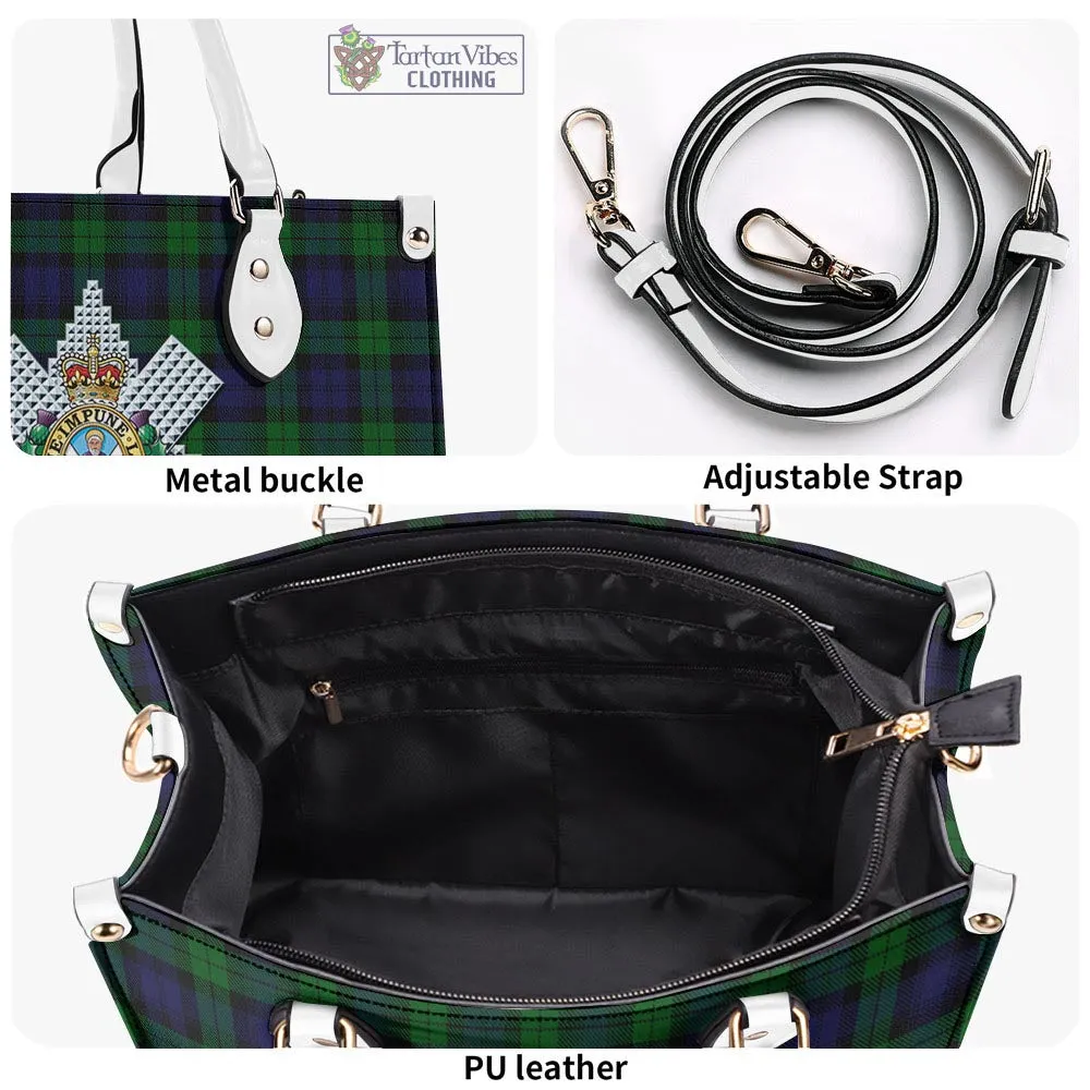 Black Watch Tartan Luxury Leather Handbags with Family Crest