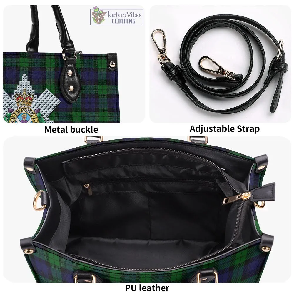 Black Watch Tartan Luxury Leather Handbags with Family Crest