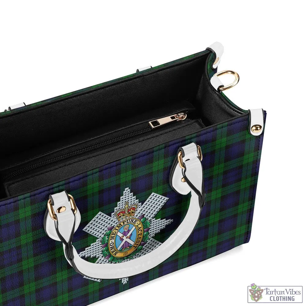 Black Watch Tartan Luxury Leather Handbags with Family Crest