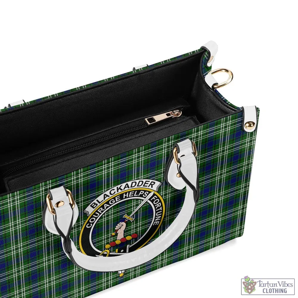 Blackadder Tartan Luxury Leather Handbags with Family Crest