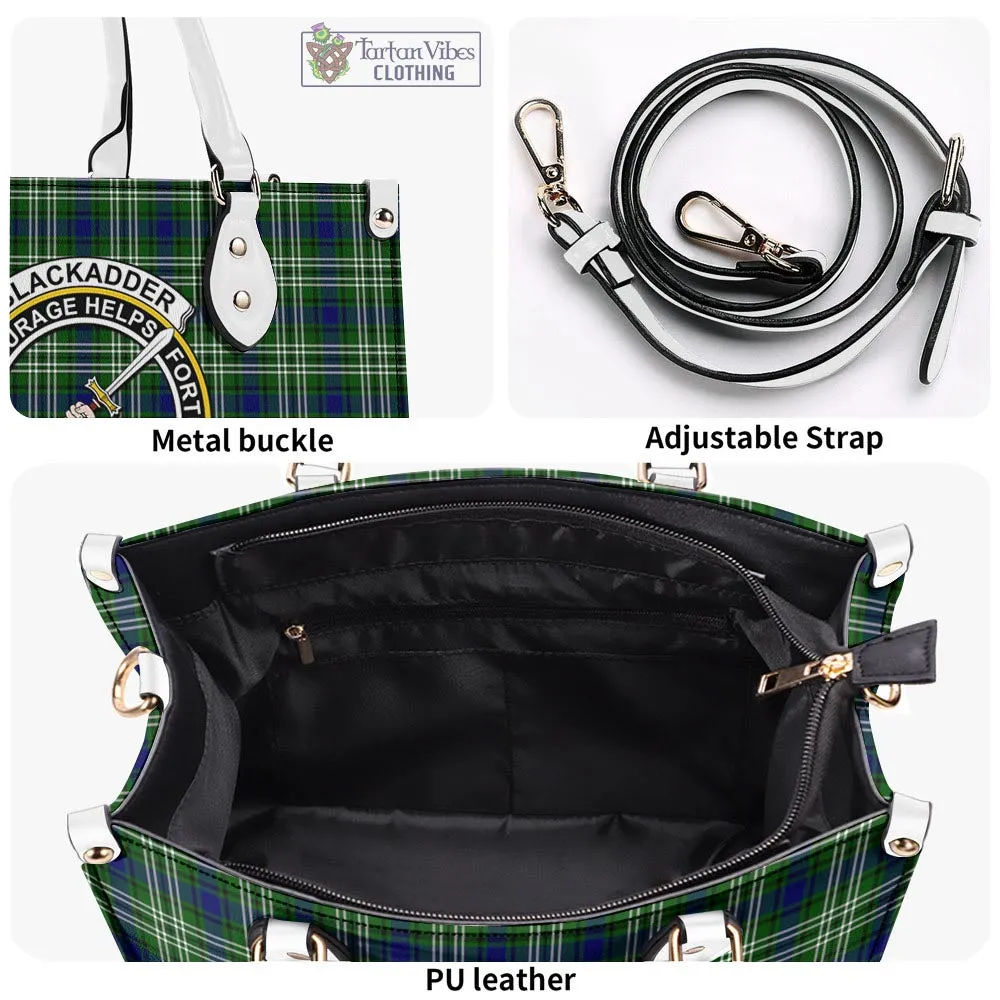 Blackadder Tartan Luxury Leather Handbags with Family Crest