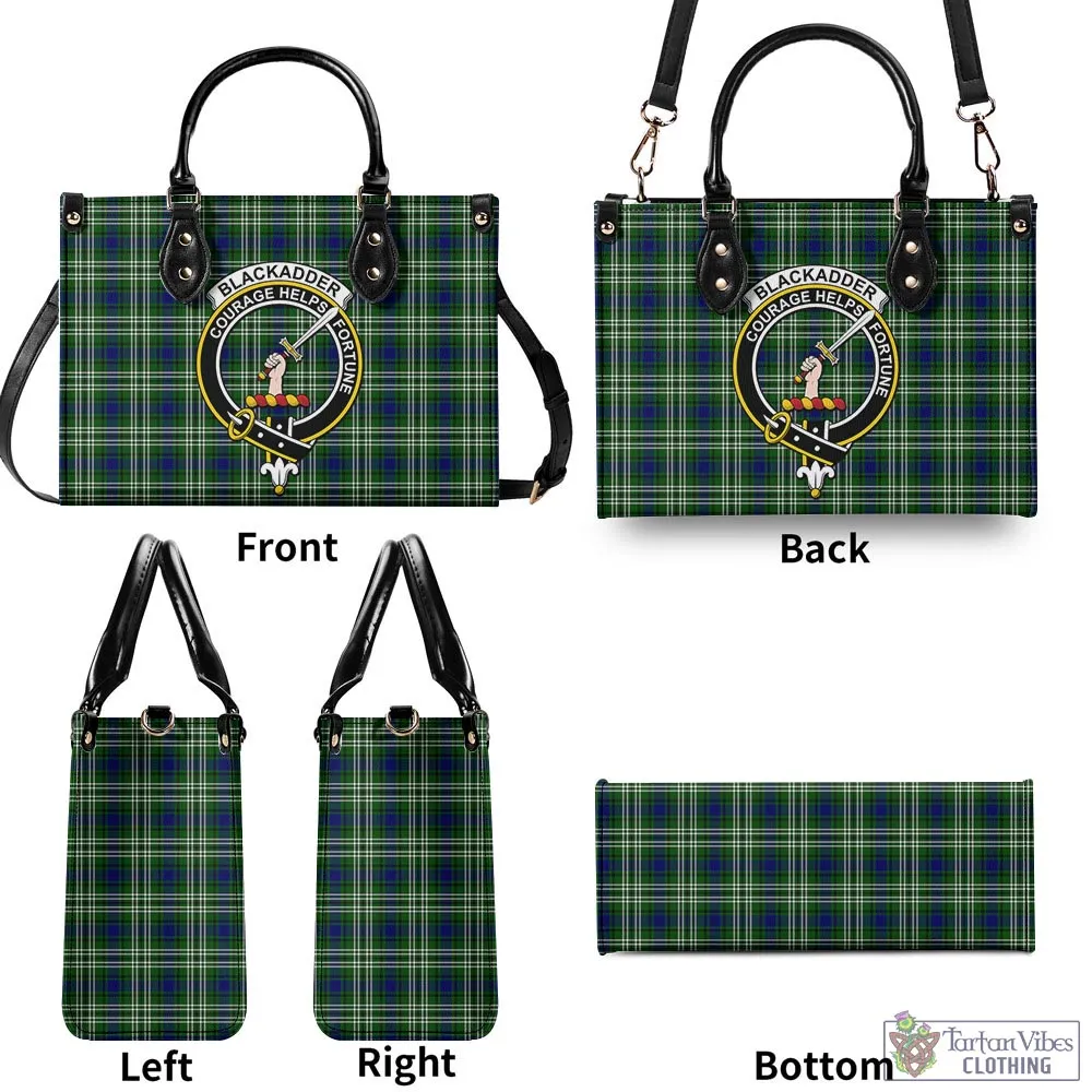 Blackadder Tartan Luxury Leather Handbags with Family Crest