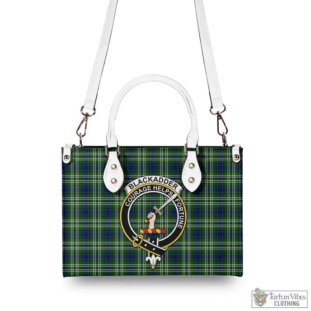 Blackadder Tartan Luxury Leather Handbags with Family Crest