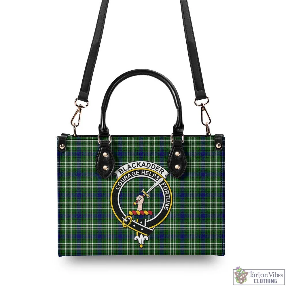 Blackadder Tartan Luxury Leather Handbags with Family Crest