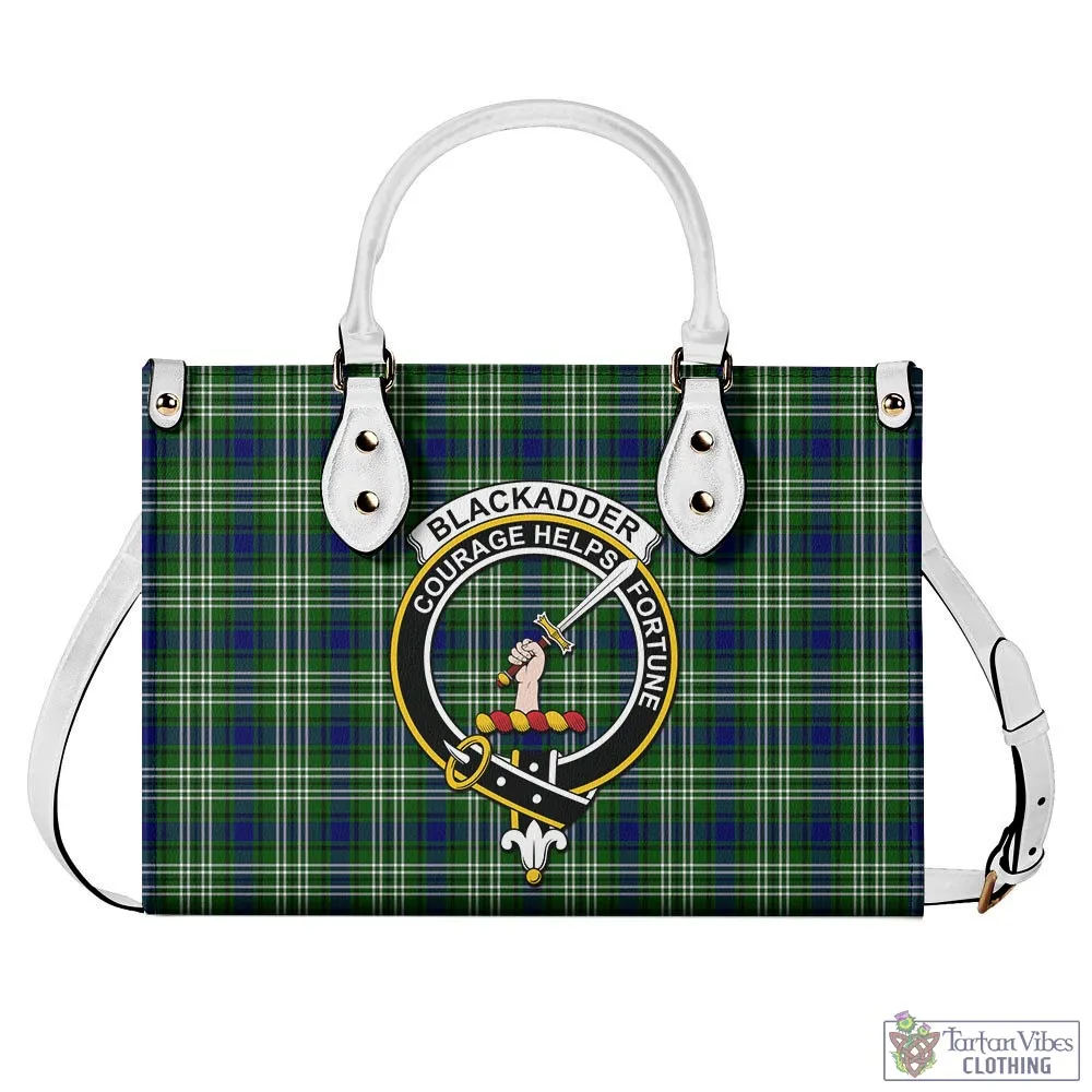 Blackadder Tartan Luxury Leather Handbags with Family Crest