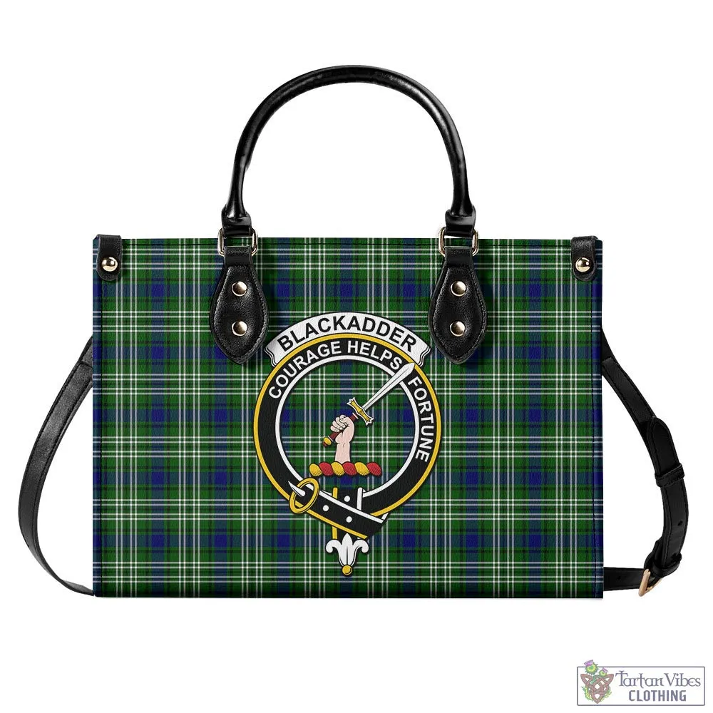 Blackadder Tartan Luxury Leather Handbags with Family Crest