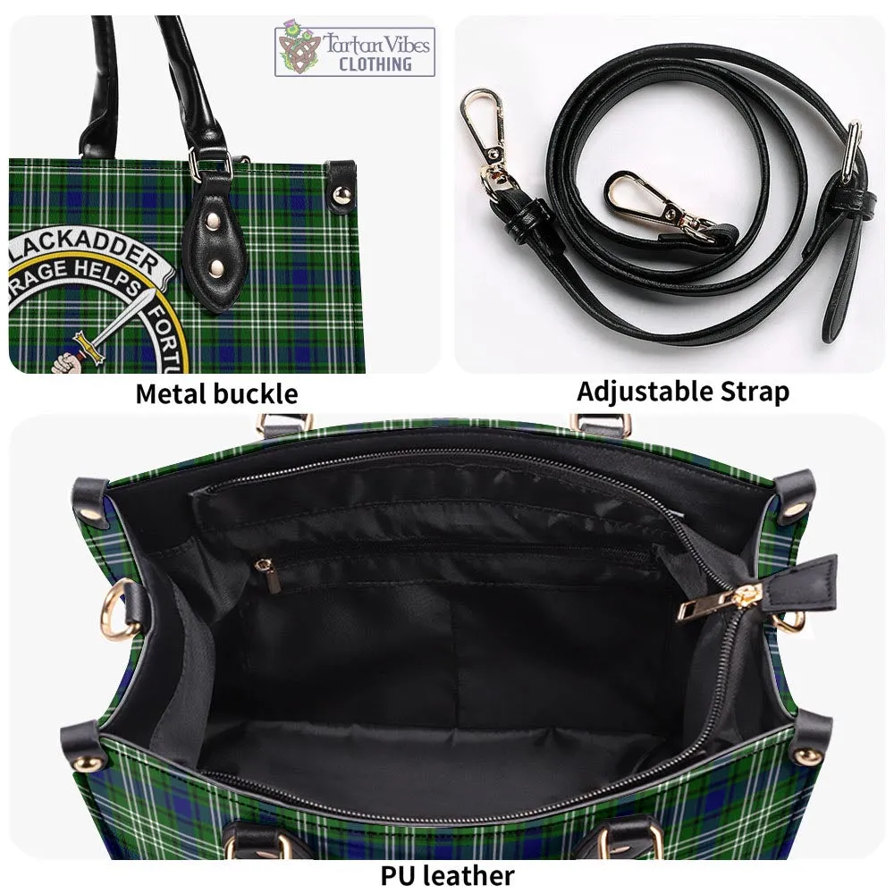 Blackadder Tartan Luxury Leather Handbags with Family Crest