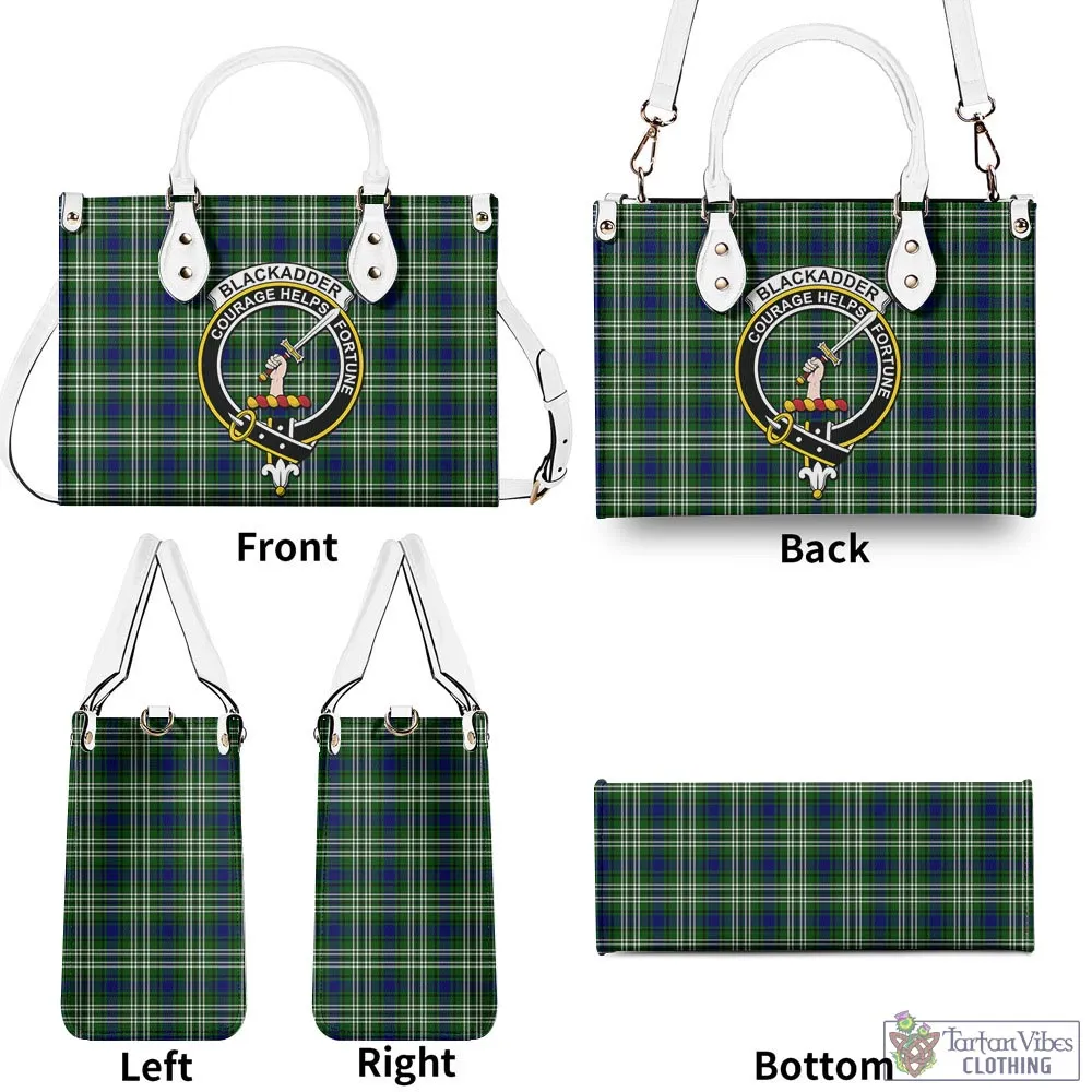 Blackadder Tartan Luxury Leather Handbags with Family Crest