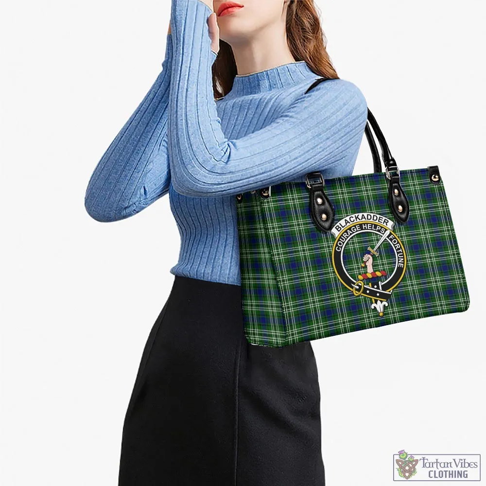 Blackadder Tartan Luxury Leather Handbags with Family Crest