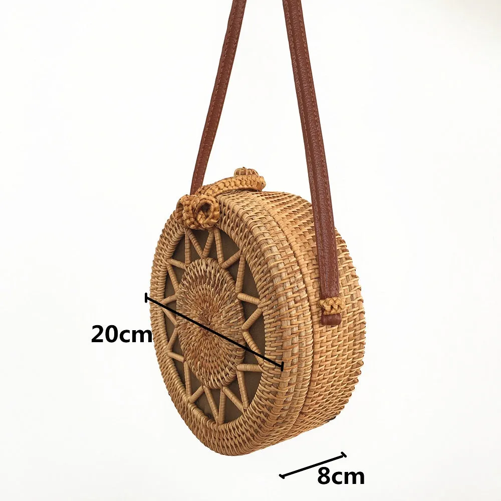 Bohemian Circular Wicker Rattan Shoulder Bag