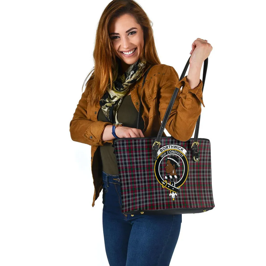 Borthwick Tartan Leather Tote Bag with Family Crest