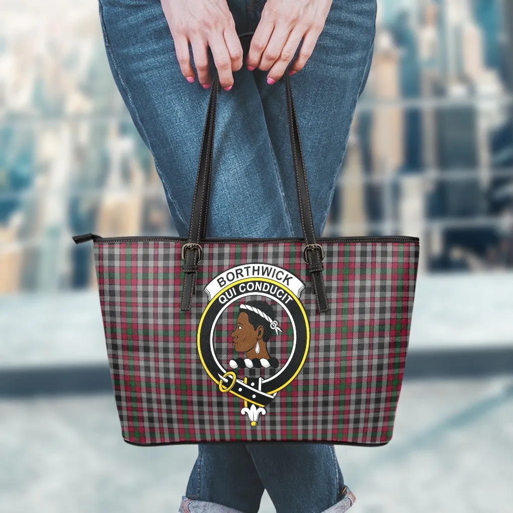 Borthwick Tartan Leather Tote Bag with Family Crest