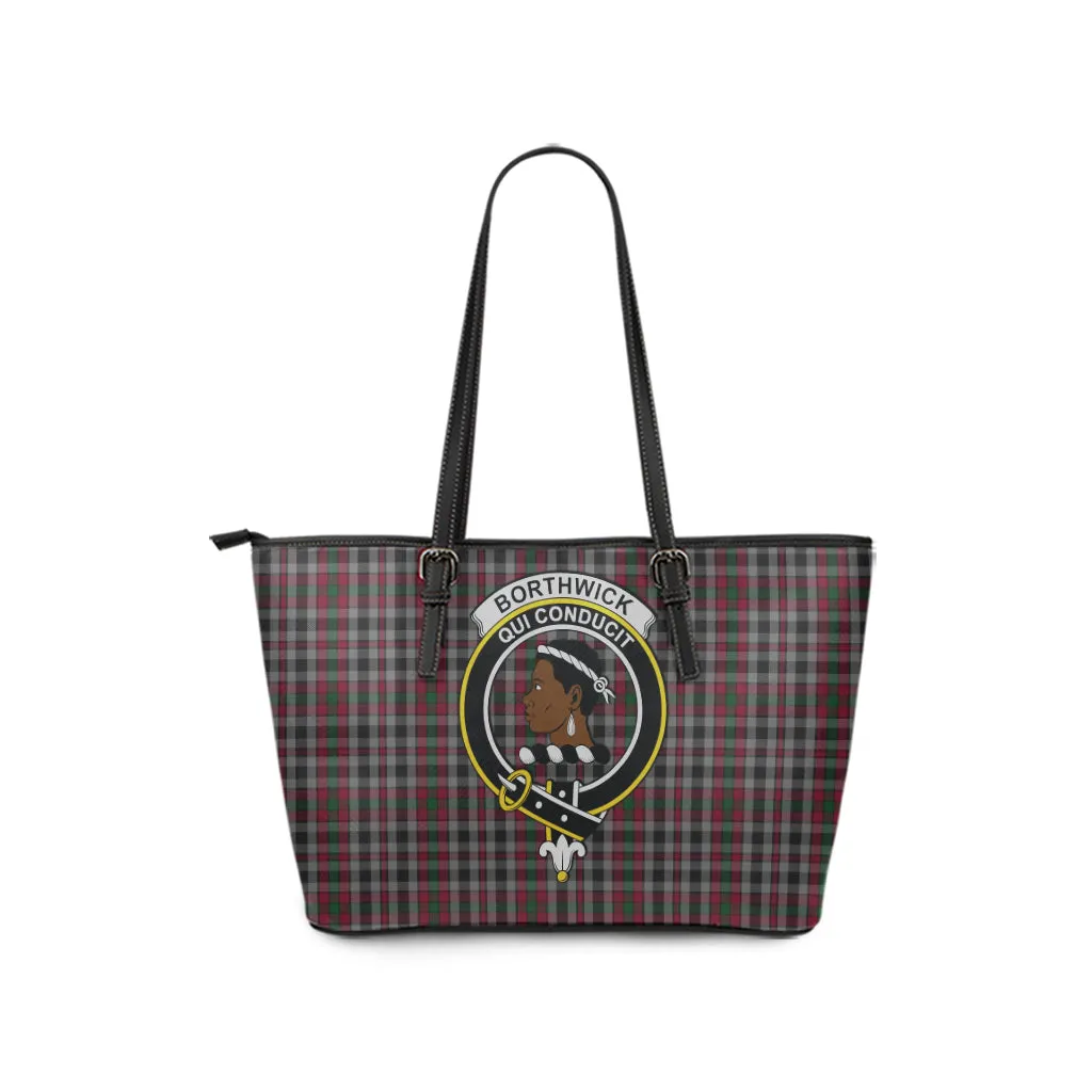 Borthwick Tartan Leather Tote Bag with Family Crest